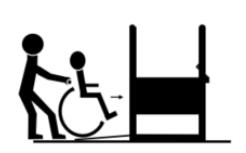 Passenger boards the lift via ramp